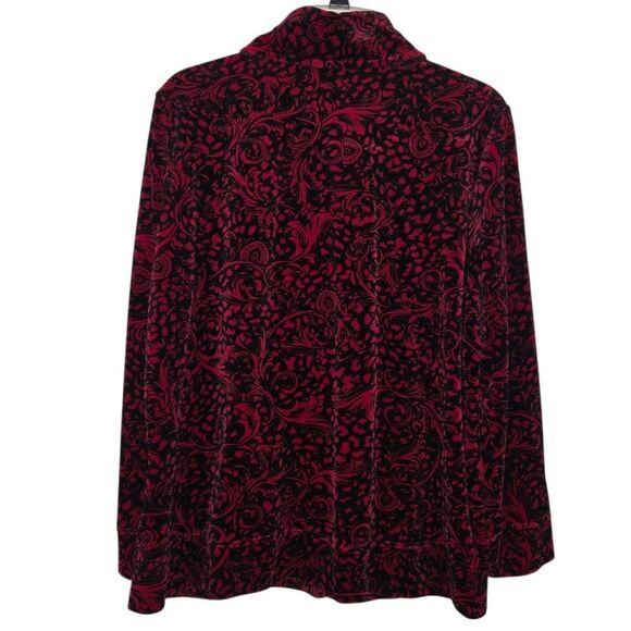 Karen Scott Sport Women Jacket XL Burgundy Velvet-Look Paisley Zip Front Pockets - Picture 10 of 13